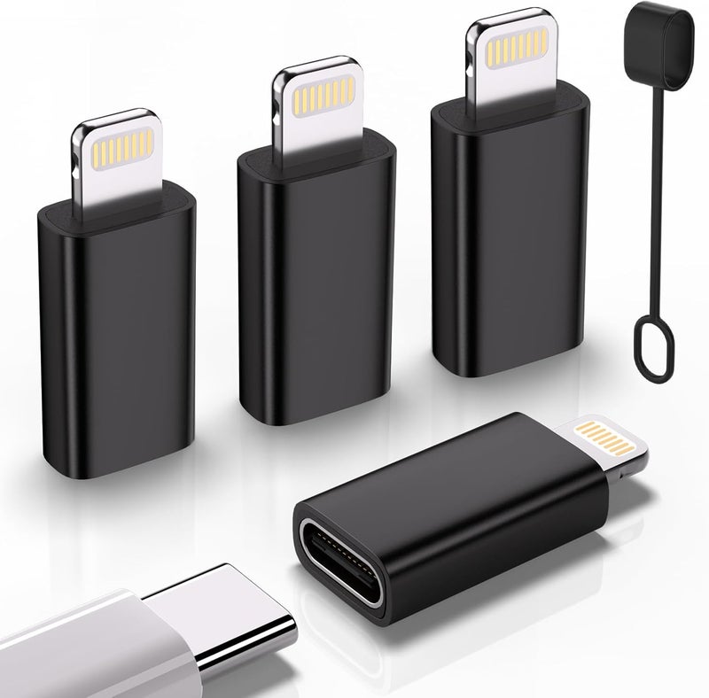Thousover USB C Type C to Lightning Adapter （4 Pack） 1.8-2.2A 15W Fast Charging Support Data Sync,Lightning to USB Type C Cable Adapter for iPhone/iPad/for Airpods,with Anti-Lost Loop,Not for Audio/OTG (Black) - Image 1